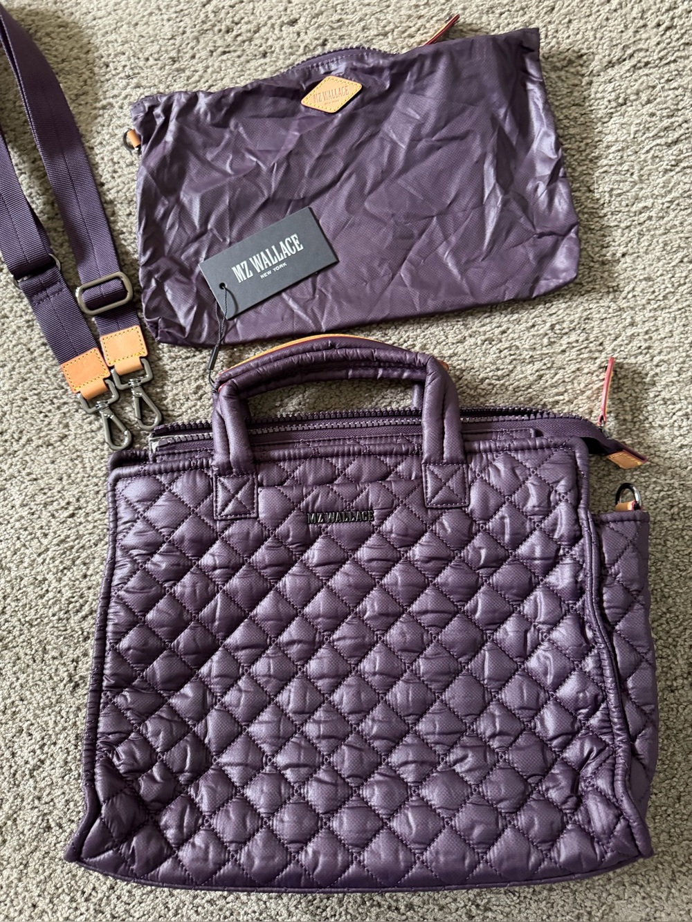 MZ WALLACE - Medium Metro Box Tote Bag Raisin with crossbody strap